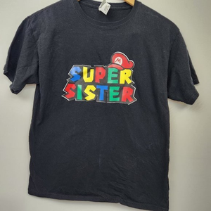 Kids Black Mario Super Sister‎ T-shirt Size XL